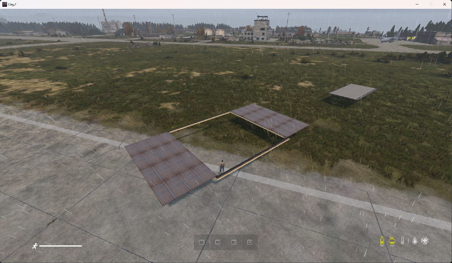DayZ screenshot showing linked roof hangars in the current build